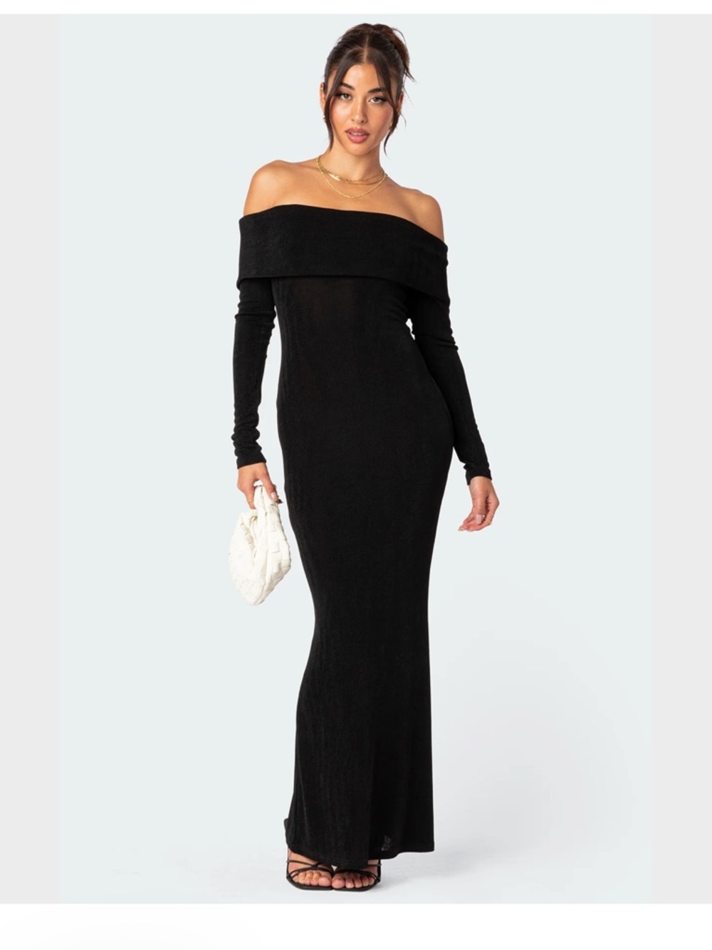 Edikted Susan Fold Over Maxi Dress - Black Shimmer Dress